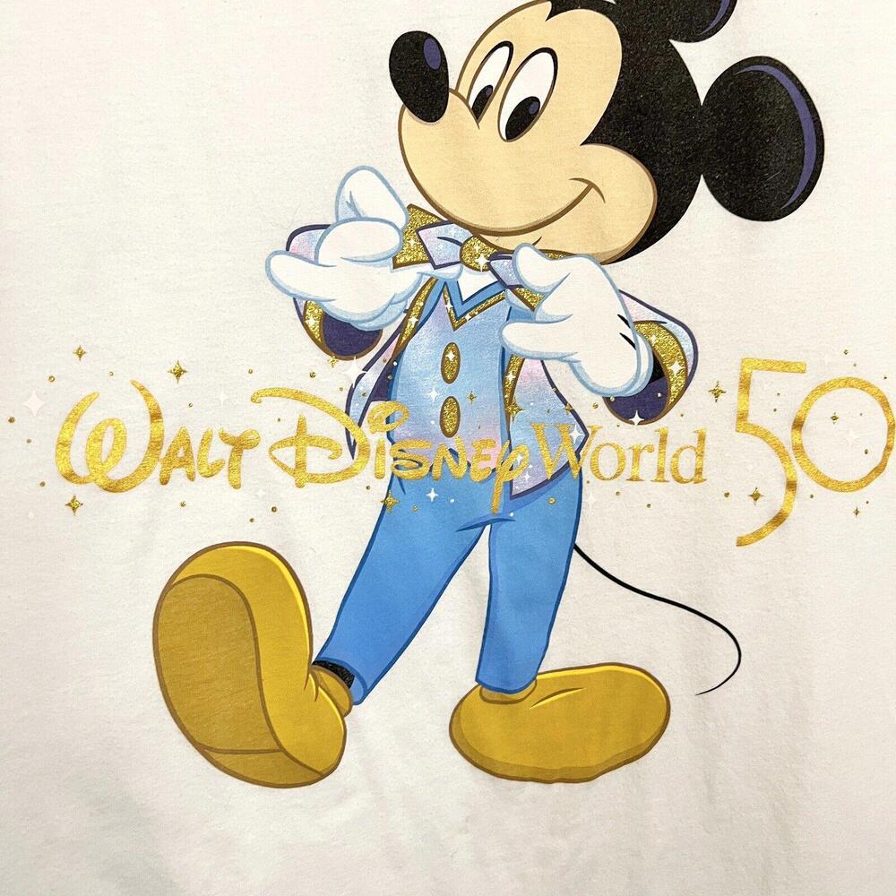 Disney Walt Disney World 50th Anniversary T Shirt Mickey White Sz 4XL Distressed - Picture 2 of 9
